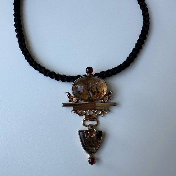 VTG Tricia's Sterling / Gold Vermeil Rutile VermeilOnyx Cord Necklace